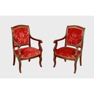 Pair Of Mahogany Armchairs Restoration Period