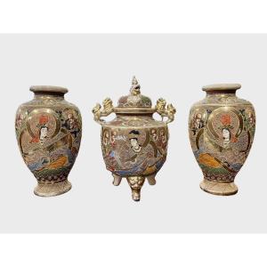 Three Piece Satsuma Earthenware Trim