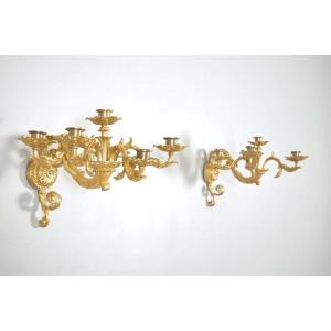 Pair Of Louis-philippe Gilt Bronze Wall Lights