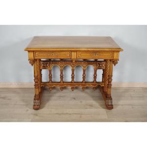 Renaissance Style Desk Signed Dufin