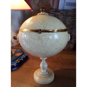Ostrich Egg On Ivory Foot With Agates