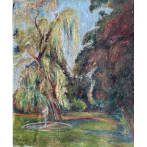View Of A Park Signed Chassagny Painter Perigord Dordogne