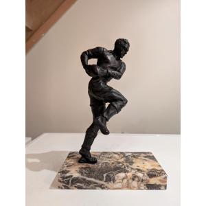 Large Bronze Patinated Art Deco Statue Of A Rugby Player