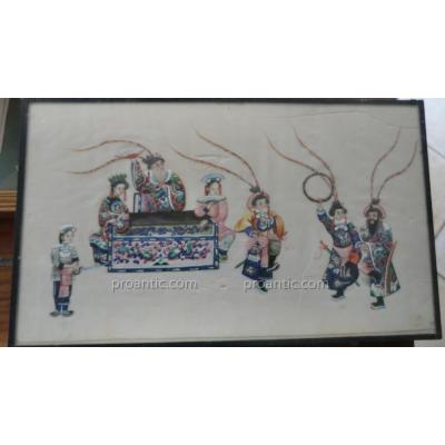 Pair Of Chinese Watercolors On Rice Paper