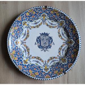 Large Rouen Platter, 19th Century, Coat Of Arms