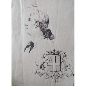 Ink Drawing Aristocrat Late 18th Century Coat Of Arms