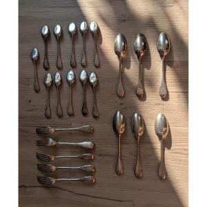 Set Of Silver And Vermeil Cutlery In The Louis XV Regence Style With Coat Of Arms