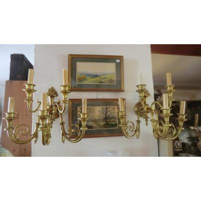 Pair Of Bronze Sconces Style Louis 16