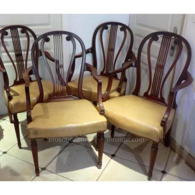 4 Armchairs Lyre English Mahogany