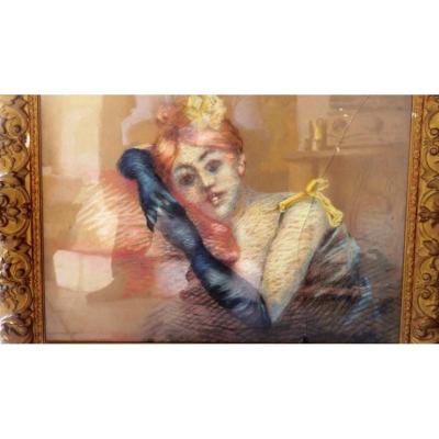 Pastel Young Woman Epoque Toulouse Lautrec