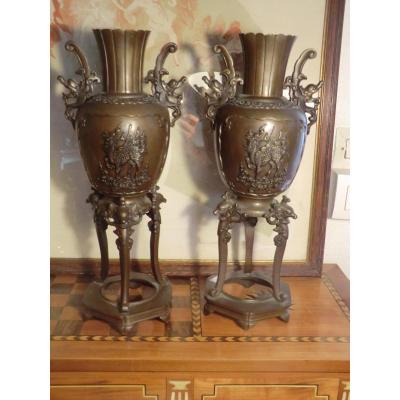 Pair Of Vases Bronze Asia
