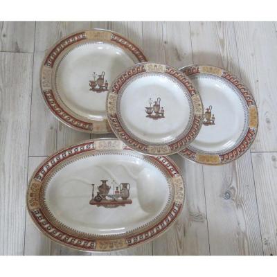 Series Of Dishes In Faience Of Minton Decor Etruscan