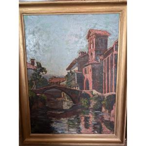 Church And Houses On The Nive St Jean Port Foot By Jean Nivet 1929