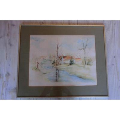 Watercolor Landscape Rosine De Vynck Flemish Artist Flanders