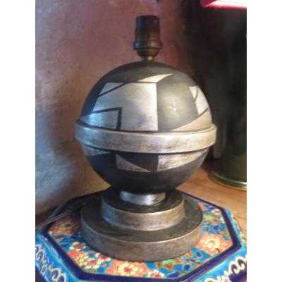Art Deco Lamp Base In Metal With Double Patina Silver Signed