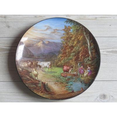 Large Earthenware Dish Creil And Montereau Decor Champetre