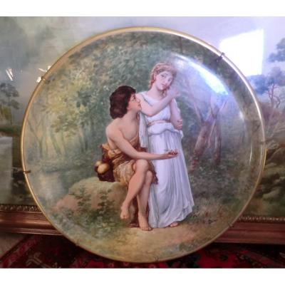 Important Polychrome Porcelain Dish Enameled From Limoges Signed Dubois
