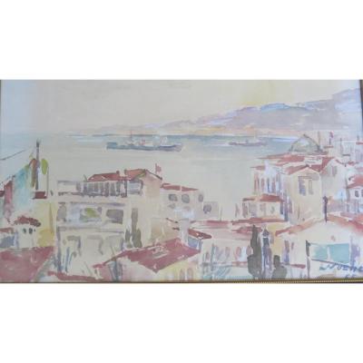 Vue d'Un Port Sur Le Bosphore Turquie Nuzeht 1965