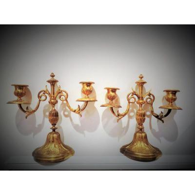 Paire De Chandeliers En Bronze Doré