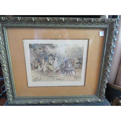 Engraving Battle Of Flowers By Lionel Peraux