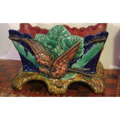 Jardiniere In Barbotine Decor Bird