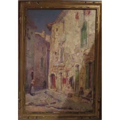 Provençal Village Signed Andre Barbier