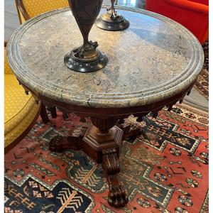 Walnut Tripod Pedestal Table Marble Top 