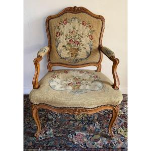 Louis XV Armchair, Stamped Jean Baptiste Meunier, 18th Century