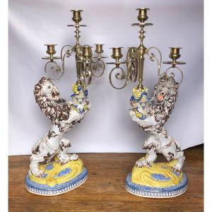Pair Of Candelabra With Lions By émile Gallé
