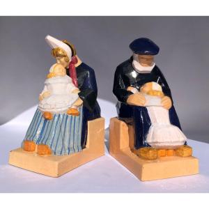Bookends For Grandparents By émile Just Bachelet - Manufacture Henriot - Brittany
