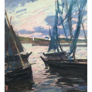 Sardine Boats At Sunset By Charles Fromuth - Brittany