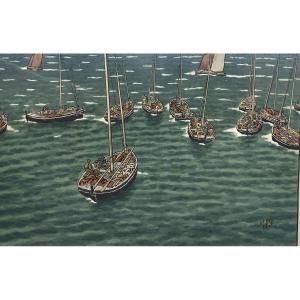 Boats At Anchor - Henri Rivière - Brittany