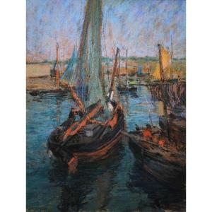 Boats At Anchor In Concarneau - René Pinard - Brittany 