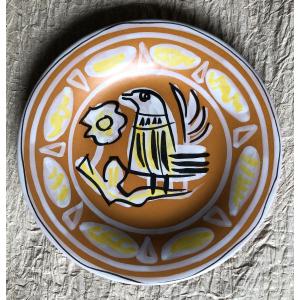 Plate With Bird Decoration - Le Corre Jos - Keraluc Factory - Brittany 