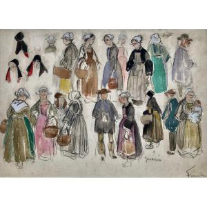 Study Of Breton Costumes - Fernel - Brittany