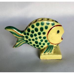Cigarette Holder In The Shape Of A Fish With Green Dots - Manufacture Hb Quimper - Brittany
