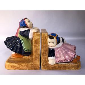 Pair Of Children's Bookends - Jim Sévellec - Henriot Factory - Brittany