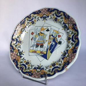 Rare Plate Decorated With Playing Cards - Porquier Beau Factory - Brittany