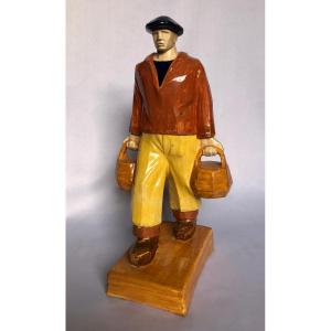 Fisherman And His Fishing Gear - Emile Just Bachelet - Henriot Factory - Brittany 