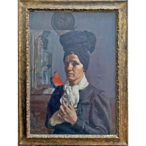 Jacques Derrey. Portrait With Turban. Oil On Canvas