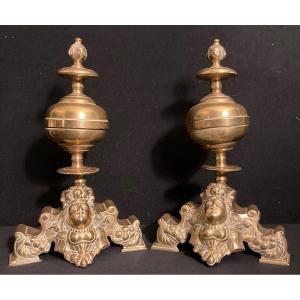 Pair Of Andirons With Marmosets