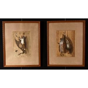 Paire De Natures Mortes Aux Oiseaux