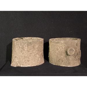 Pair Of Faux Wood Planters 