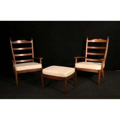 Pair Of Armchairs And Footrest XXth Century