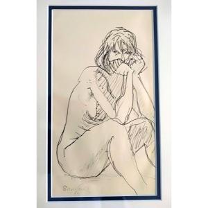 Jean Souverbie (1891/1981) Nude Study Half Format Graphite And Stump On XX Paper