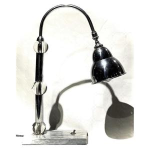 Modernist Art Deco Lamp With Light Grey Marble Base, Metal Foot And Glass Balls 