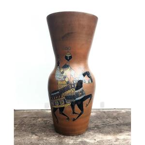 Jean De Lespinasse Large Earthenware Vase Decorated With Knights In Armor And Horses, 1960