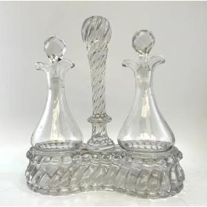 Oil And Vinegar Set With Baccarat Crystal Stand, Late 19th/early 20th Century
