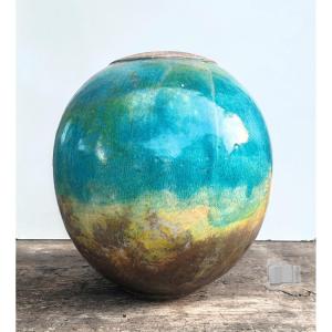  Gisèle Buthod Garçon Large Spherical Vase In Nuanced Glazed Stoneware 