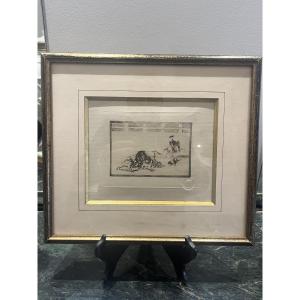 Framed Engraving From The 20th Century By Francisco De Goya From The Tauromaquia Series